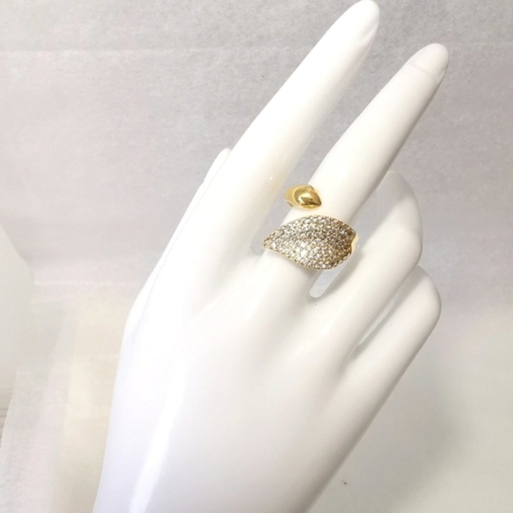 NWT CZ 14k gold overlay cz pave leaf wrap ring sz 8